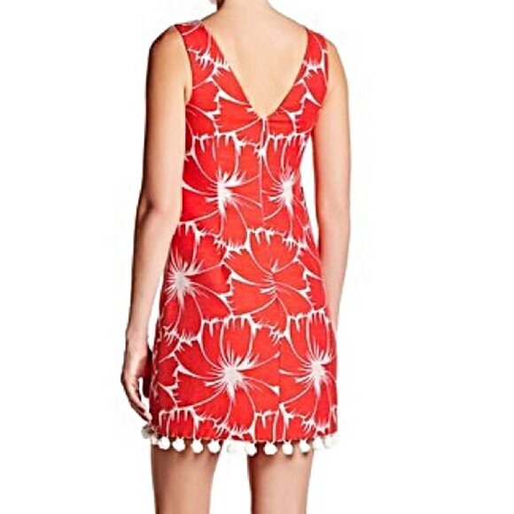NEW Trina Turk Dress Pompoms Floral Coral Red White Lined Women’s 2 Pleasant NWT - Picture 3 of 16
